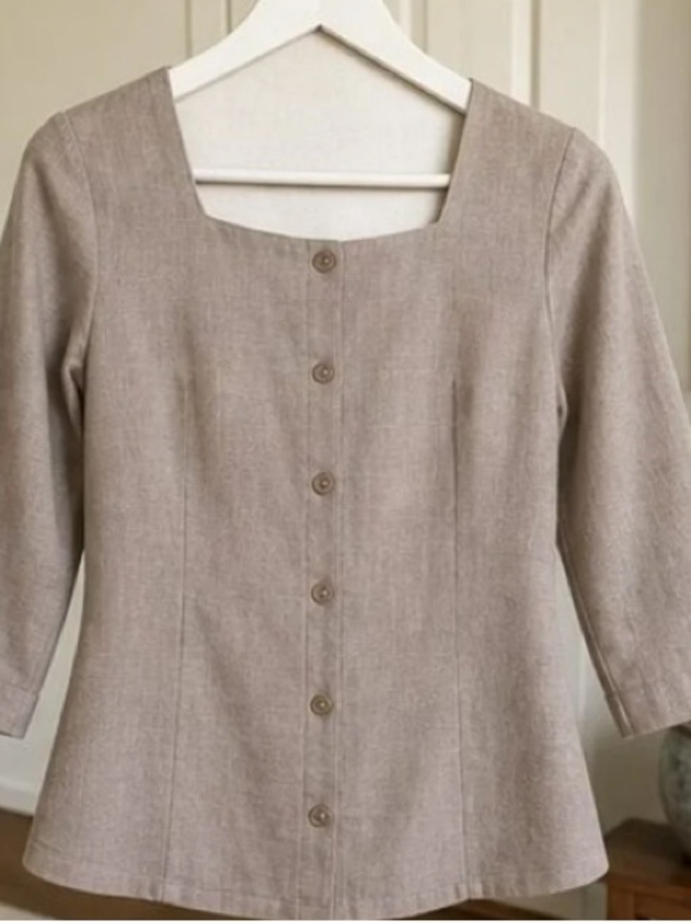 Neutral Square-Neck Button Front Women's Top